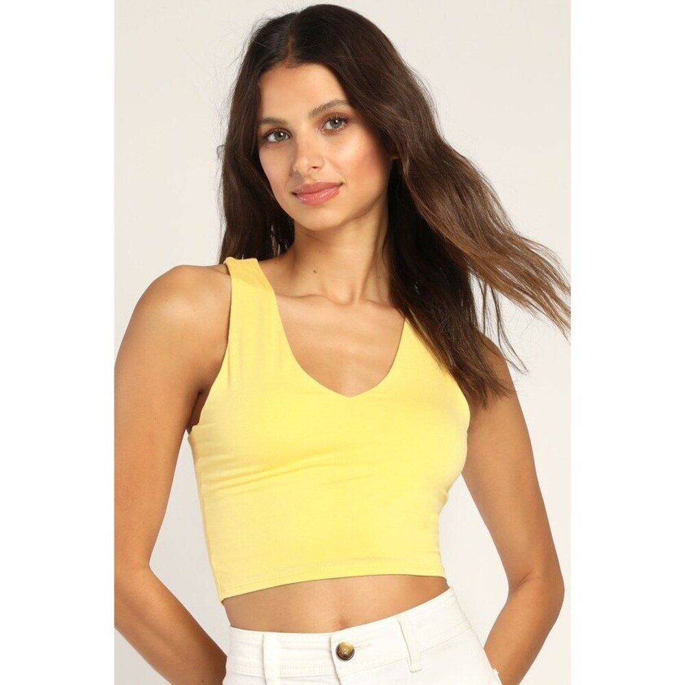 Lulus Basics Feel Like Dancing Yellow Crop Top - Size M